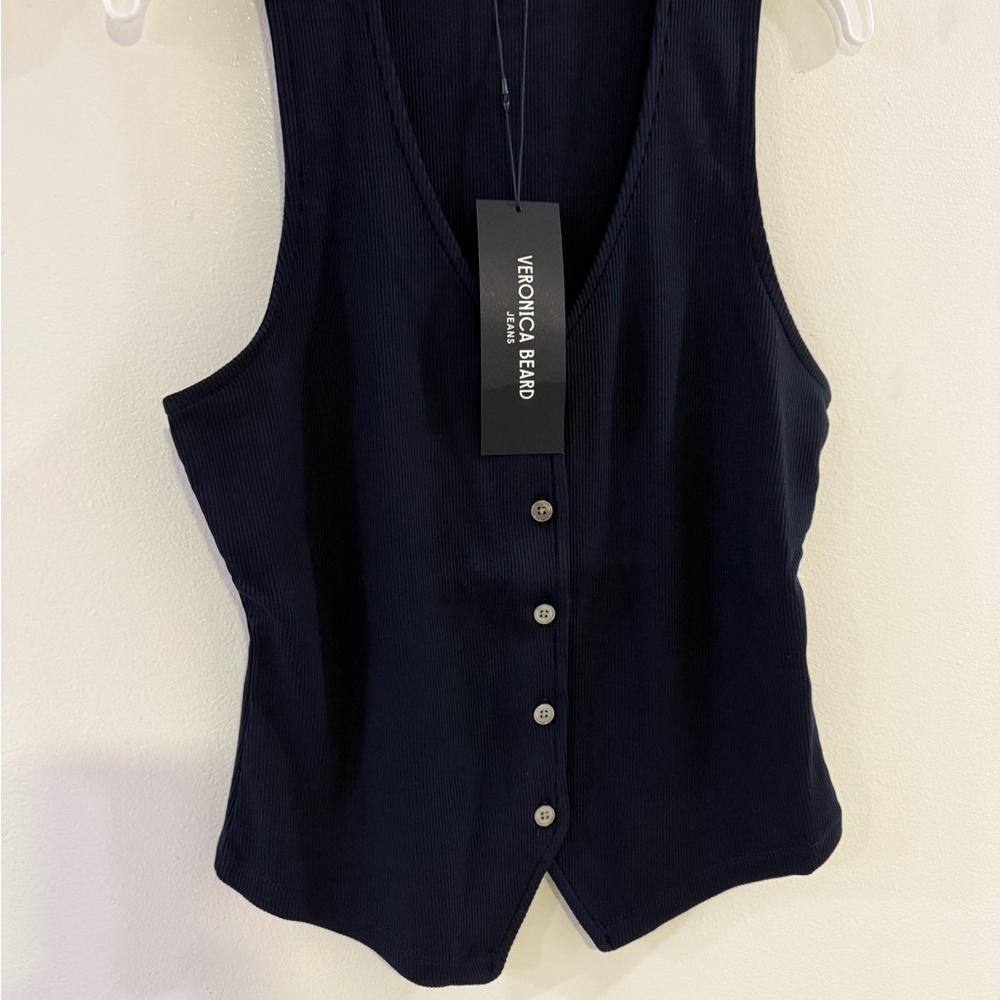 Veronica Beard Navy Button-Down Tank Top